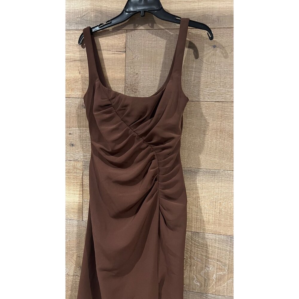 LELA ROSE RUCHED FLUID brown CREPE TANK DRESS size 6 - Picture 4 of 10